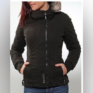 Bench Kidder ll Black Fleece Lined Hooded Jacket with Removable Faux Fur
